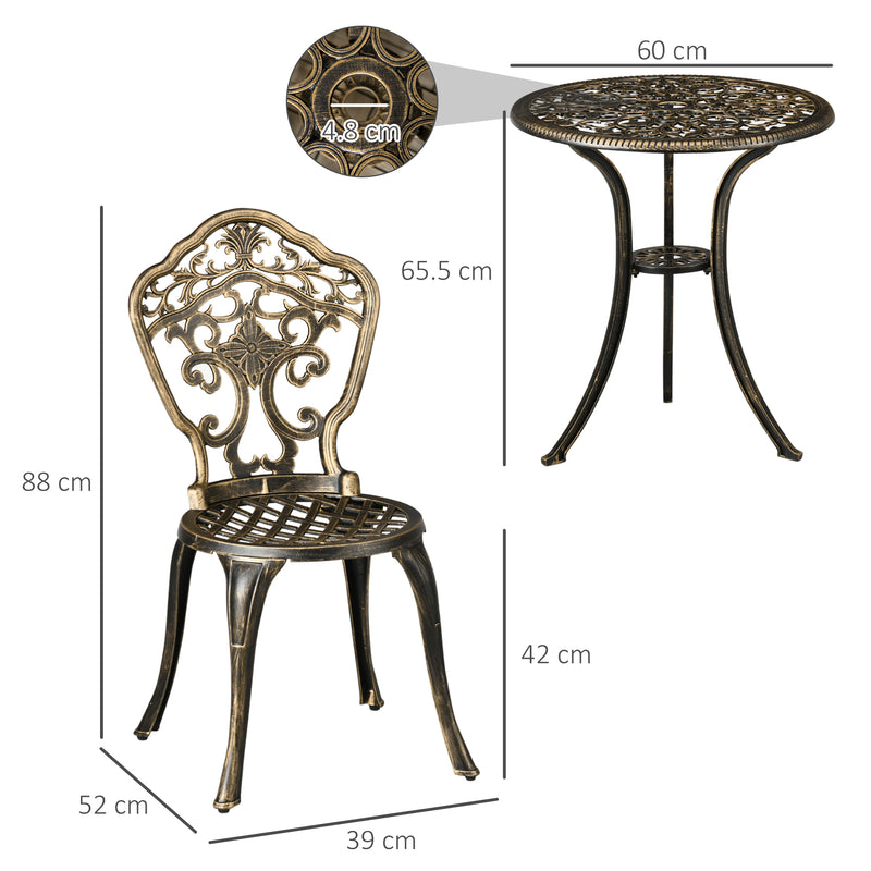 3 Piece Cast Aluminium Garden Bistro Set for 2 with Parasol Hole, Outdoor Coffee Table Set, Two Armless Chairs and Round Coffee Table