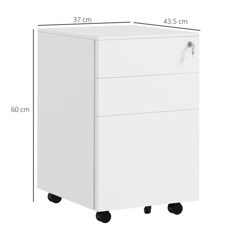 3-Drawer Vertical Filing Cabinet w/ Lock & Pencil Tray, Steel Mobile File Cabinet w/ Adjustable Hanging Bar for A4 & Letter Size, White