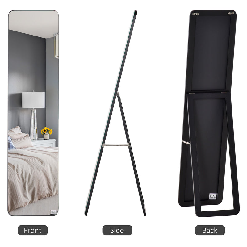 Full Length Mirror, Free Standing or Wall Hanging, Tall Full Body Mirror for Bedroom, Hallway, Black
