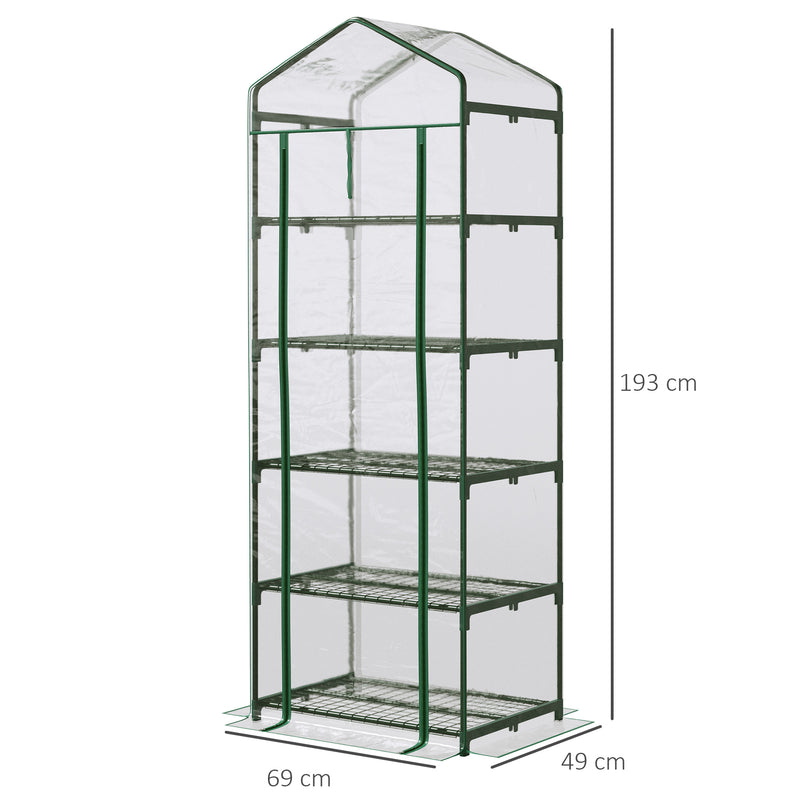 5 Tier Greenhouse Outdoor Flower Stand PVC Cover Portable Shed Metal Frame Transparent 69 x 49 x 193cm