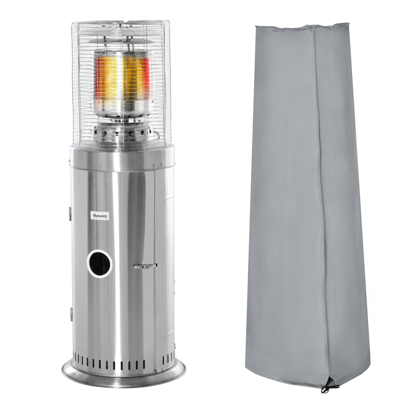 10KW Outdoor Gas Patio Heater Terrace Freestanding Bullet Style Heater with Wheels, Dust Cover, Regulator and Hose, Silver