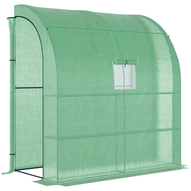 Lean to Greenhouses with Windows and Doors 2 Tiers 4 Wired Shelves 200L x 100W x 215Hcm Green