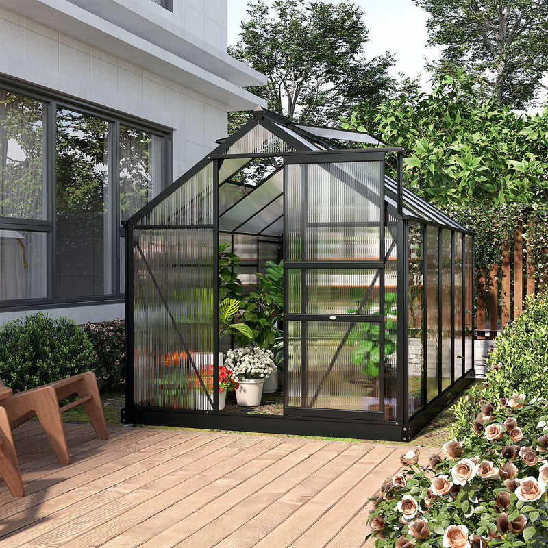 Clear Polycarbonate Greenhouse Large Walk-In Green House Garden Plants Grow Galvanized Base Aluminium Frame with Slide Door, 6 x 10ft