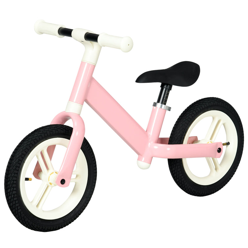12" Kids Balance Bike, No Pedal Training Bike for Children with Adjustable Seat, 360° Rotation Handlebars - Pink