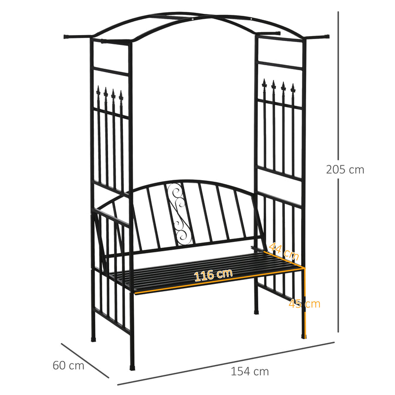 Garden Metal Arch Arbour with Bench Love Seat Chair Outdoor Patio Rose Trellis Pergola Climbing Plant Archway Tubular- 154L x 60W x 205Hcm