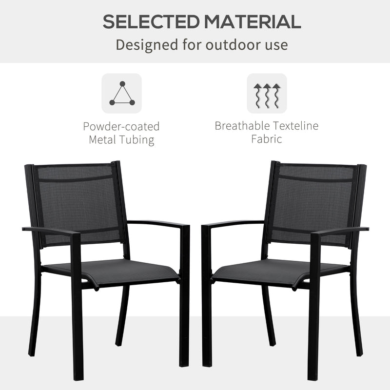 Set of 2 Outdoor Garden Chairs with Steel Frame Texteline Seats for Dining Patio Balcony Black