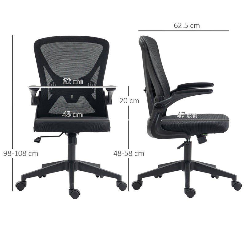 Mesh Office Chair with Flip-up Armrests, Ergonomic Computer Desk Chair with Lumbar Support and Swivel Wheels, Black