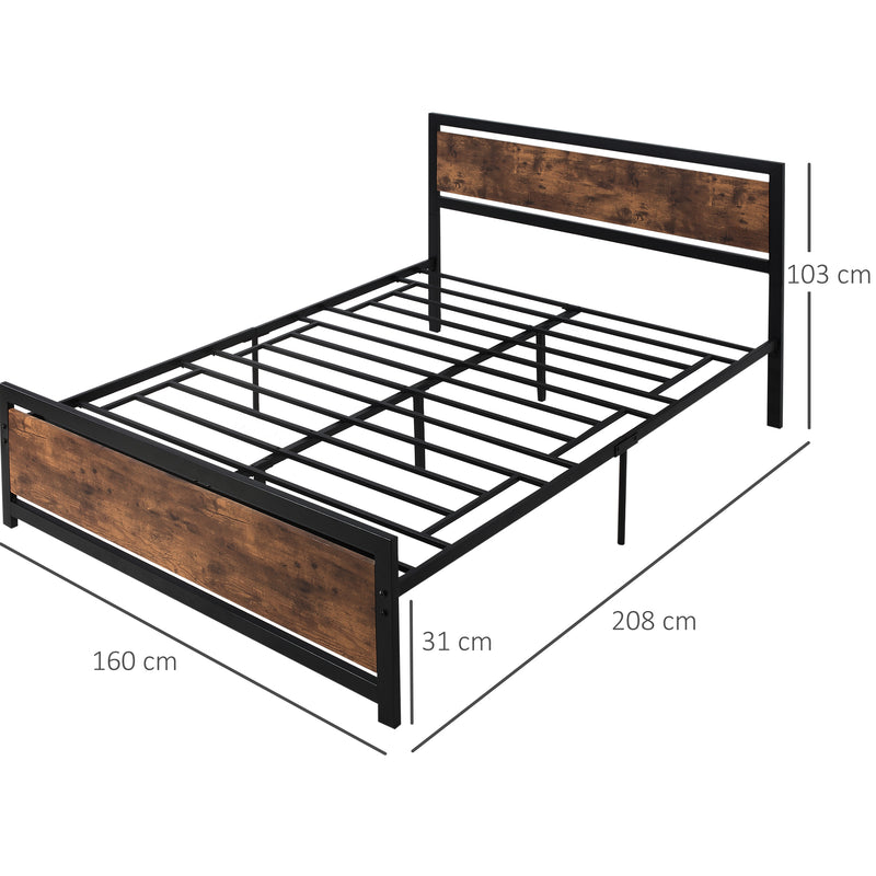 Industrial Style King Metal Bed Frame with Headboard & Footboard