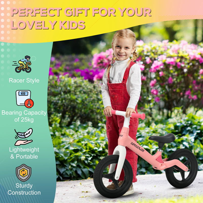 Balance Bike Toddler with Adjustable Seat and Handlebar, PU Wheels, No Pedal, Aged 30-60 Months up to 25kg - Pink