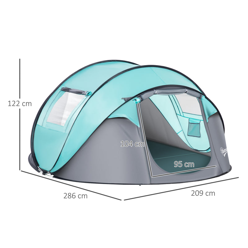 4 Person Pop Up Camping Tent with Vestibule Weatherproof Cover, Instant Backpacking Tent w/ Carry Bag for Fishing Hiking, Tiffany Blue