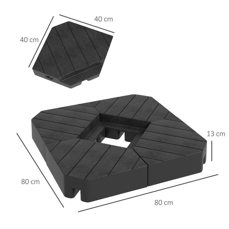 Umbrella Weights for Cantilever Parasols, Set of 4 Heavy Duty Parasol Base Weights, 80kg Sand or 60kg Water Filled, Black