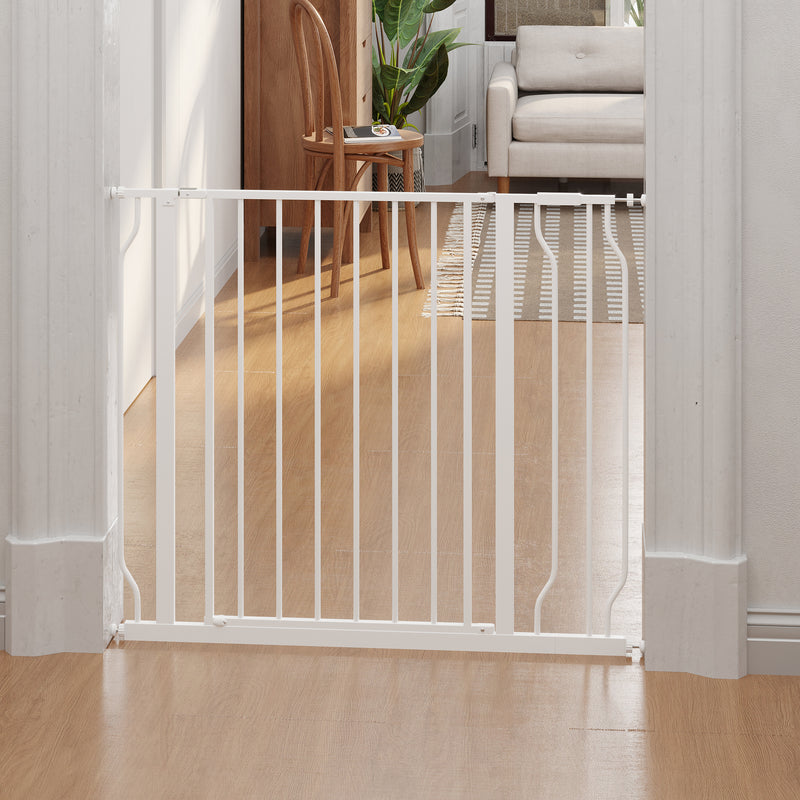 Wide Dog Safety Gate, with Door Pressure, for Doorways, Hallways, Staircases - White