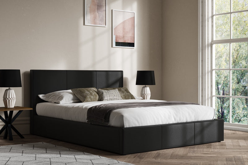 Madrid Faux Leather Ottoman Bed Black - Super King
