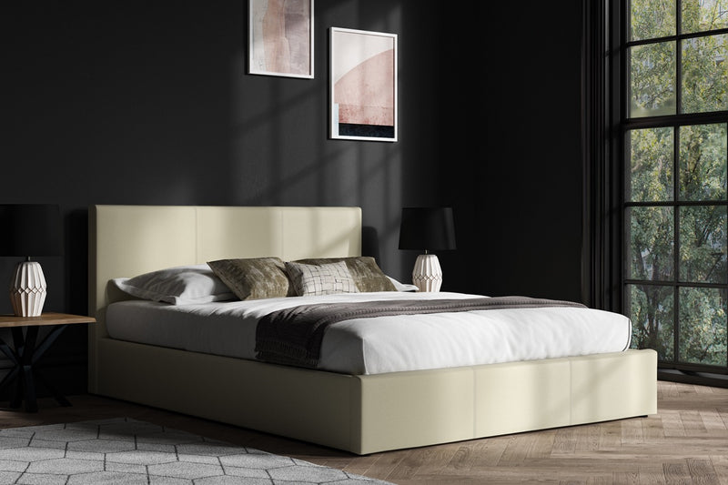 Madrid Faux Leather Ottoman Bed Ivory - Double