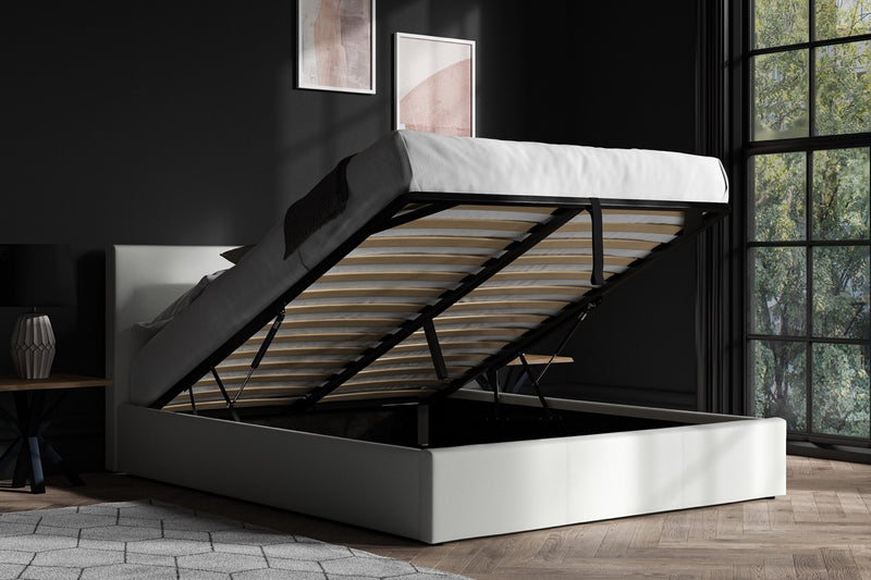 Madrid Faux Leather Ottoman Bed White Double