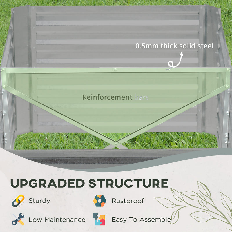 Raised Beds for Garden, Galvanised Steel Outdoor Planters with Multi-reinforced Rods, 180 x 90 x 59 cm, Grey