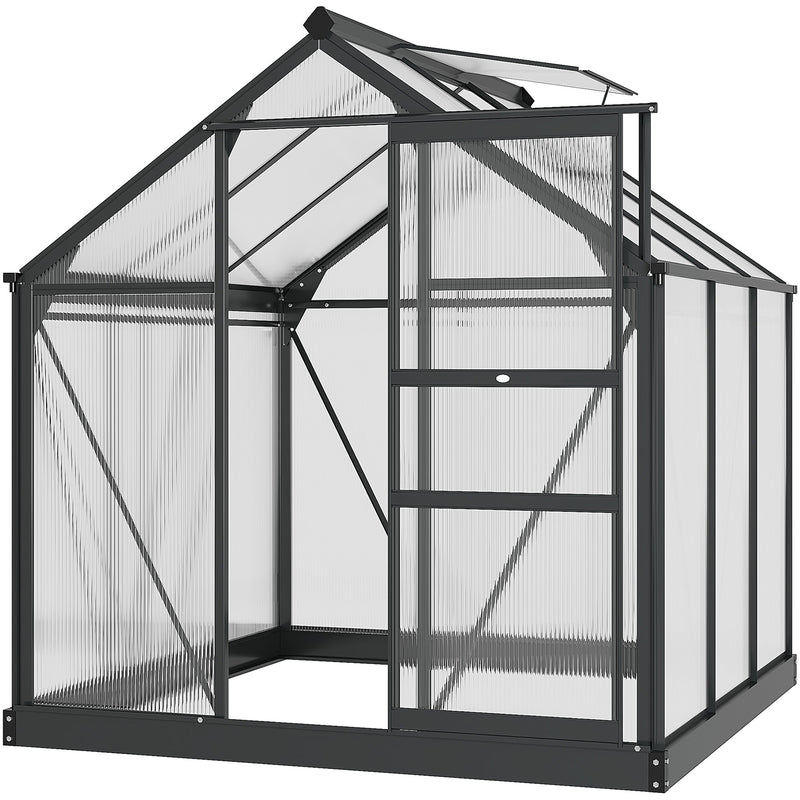 6 x 6 ft Clear Polycarbonate Greenhouse Large Walk-In Green House Garden Plants Grow House w/ Slide Door and Push-Open Window