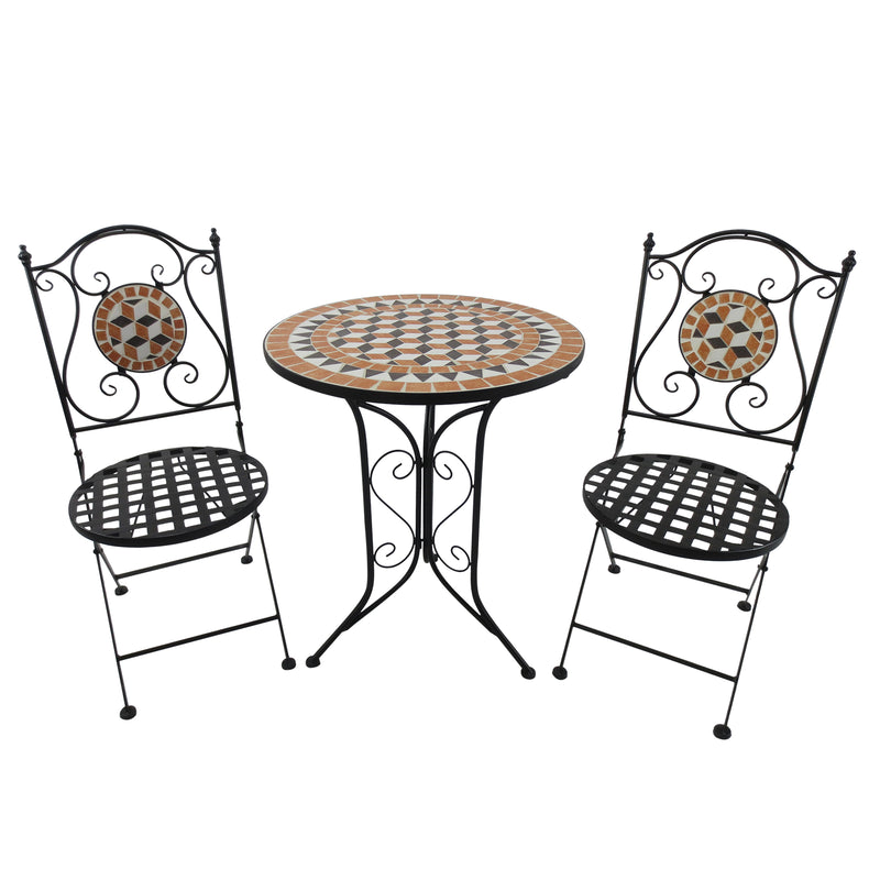 3 PCs Garden Mosaic Bistro Set Outdoor Patio 2 Folding Chairs & 1 Round Table Outdoor Metal Furniture Vintage