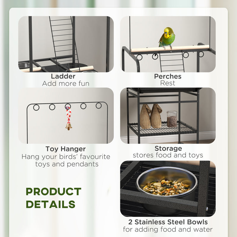 Steel Bird Table, Bird Feeder stand, with Perches, Stainless Steel Feed Bowls, Trays - Dark Grey