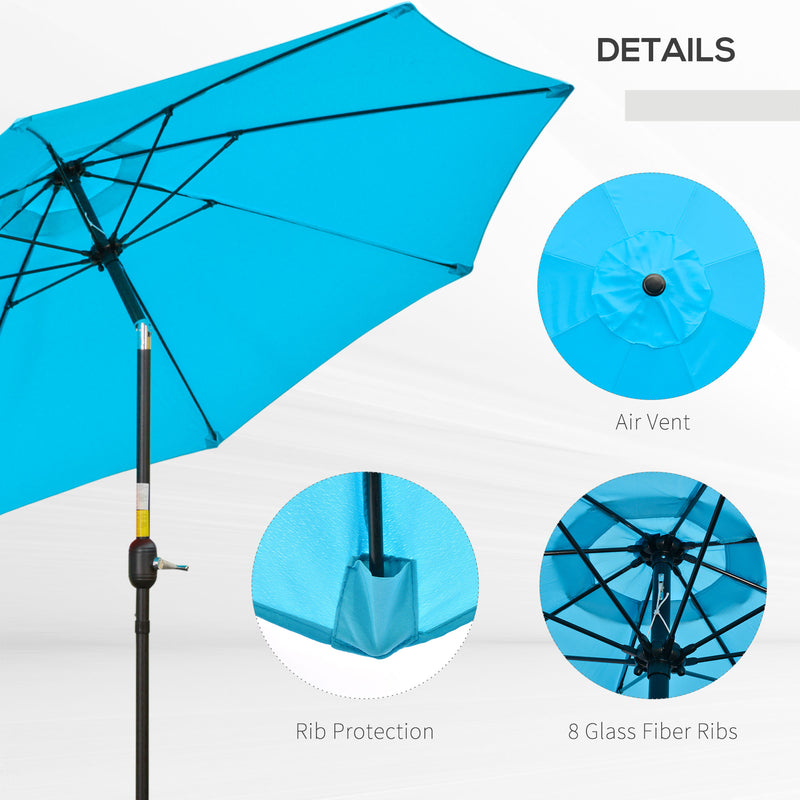 2.6M Patio Parasol Sun Umbrella, Tilt Shade Shelter Canopy with Crank 8 Ribs Aluminium Frame, Blue