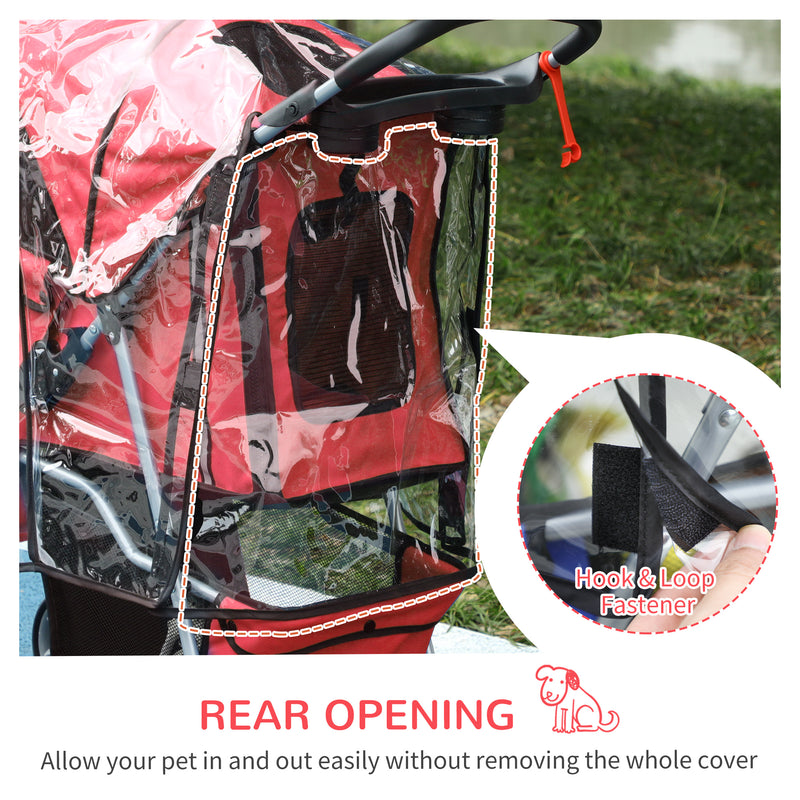 Dog Stroller with Rain Cover for Small Miniature Dogs, Folding Pet Pram with Cup Holder, Storage Basket, Reflective Strips, Red