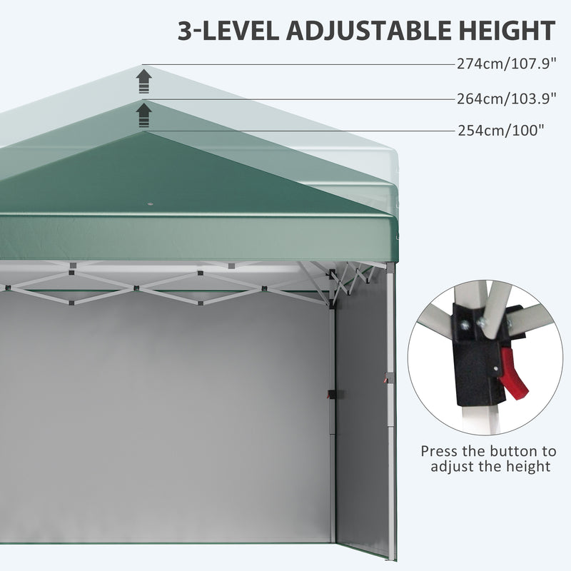 3 x 3 (M) Pop Up Gazebo with 2 Sidewalls, Leg Weight Bags and Carry Bag, Height Adjustable Party Tent Event Shelter for Garden, Patio, Green