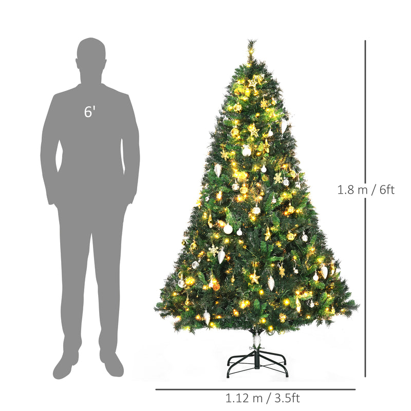 1.8m 6ft Pre Lit Christmas Tree 200 LED Xmas Tree Holiday Décor with Decorative Balls Ornament Metal Stand