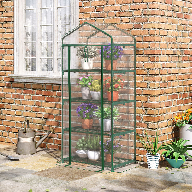 4 Tiers Mini Portable Greenhouse Plant Grow Shed Metal Frame Transparent Clear Cover 160H x 70L x 50Wcm