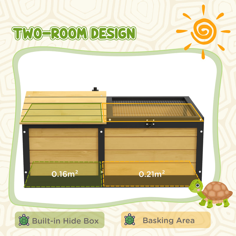 Wooden Tortoise House, Small Pet Reptile Shelter, with Hide Den and Run - Yellow