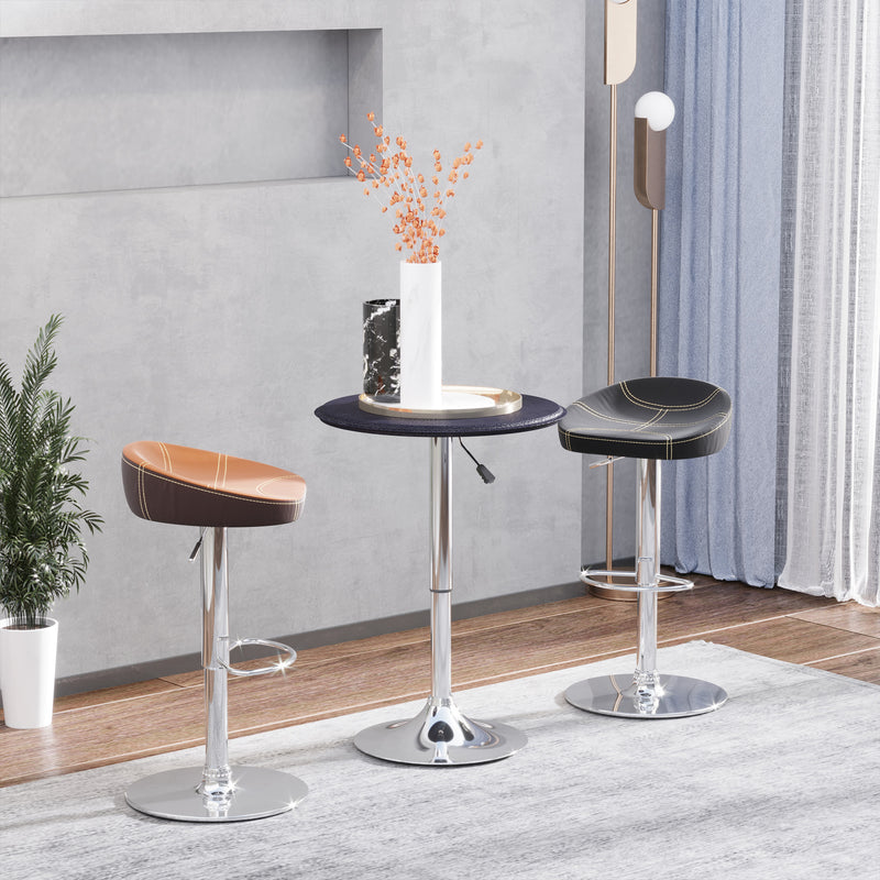 Adjustable Round Bistro Bar Table with PVC Leather Top Steel Base Home Kitchen Dining Desk Black