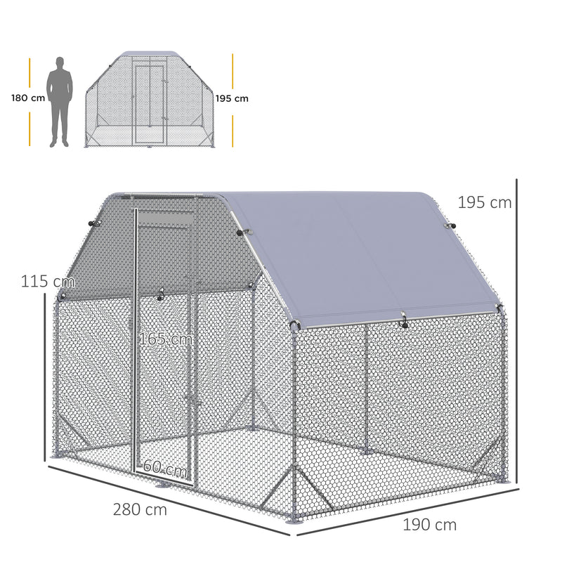Chicken Run with Roof, Walk In Chicken Coop for 4-6 Chickens, Hen House Duck Pen Outdoor, 280x190x195 cm