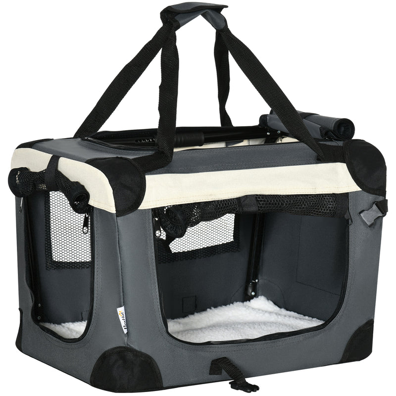 51cm Foldable Pet Carrier, Dog Cage, Portable Cat Carrier, Cat Bag, Pet Travel Bag with Cushion for Miniature Dogs, Grey