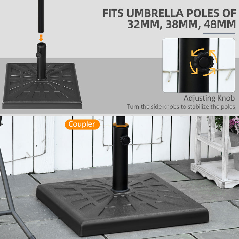 19kg Resin Garden Parasol Base Holder, Square Outdoor Market Umbrella Stand Weight for Poles of ?32mm, ?38mm, and ?48mm, Black