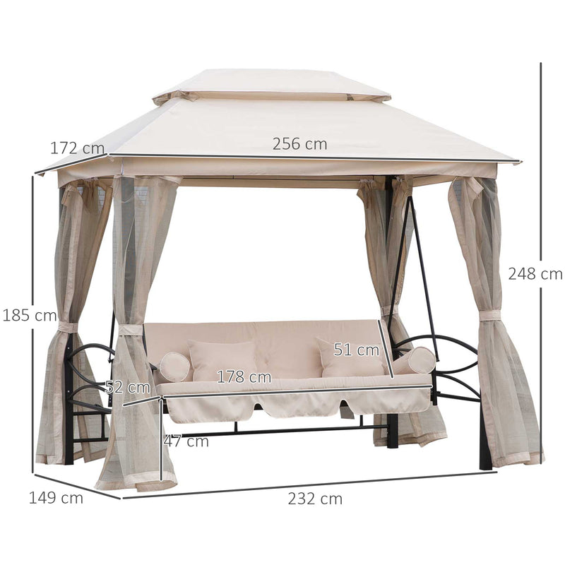 Outdoor 2-in-1 Convertible Swing Chair Bed 3 Seater Porch w/Nettings