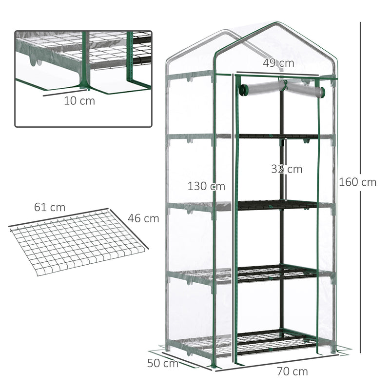 4 Tiers Mini Portable Greenhouse Plant Grow Shed Metal Frame Transparent Clear Cover 160H x 70L x 50Wcm
