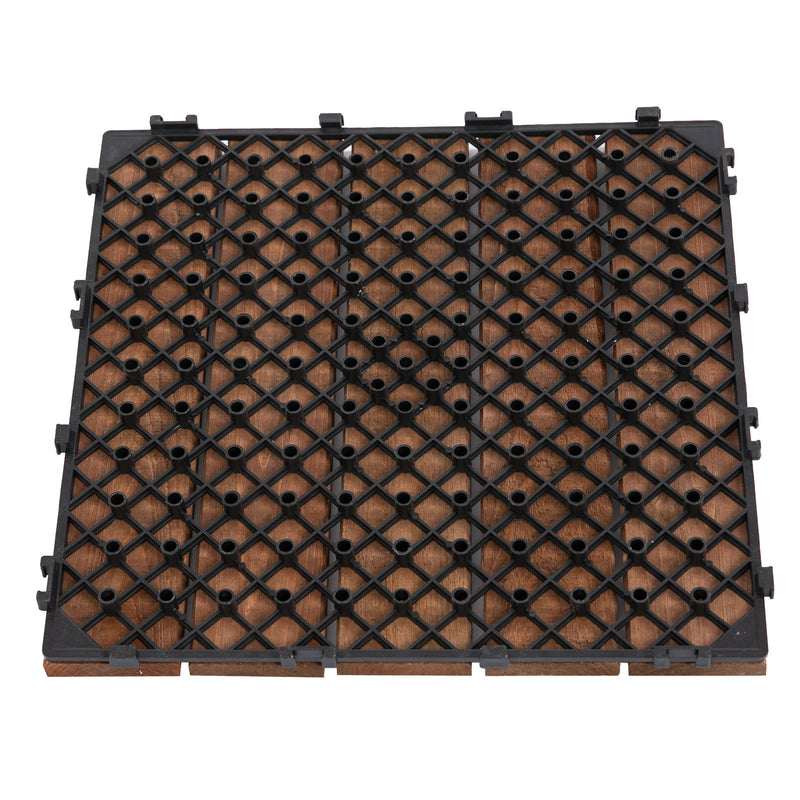 27 Pcs Floor Tiles Interlocking Solid Wood DIY Deck Tiles Indoor Outdoor Flooring