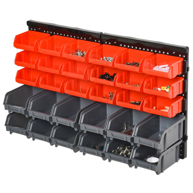 PP Wall Mounted 30-Compartment Tool Hardware Organiser Red/Grey