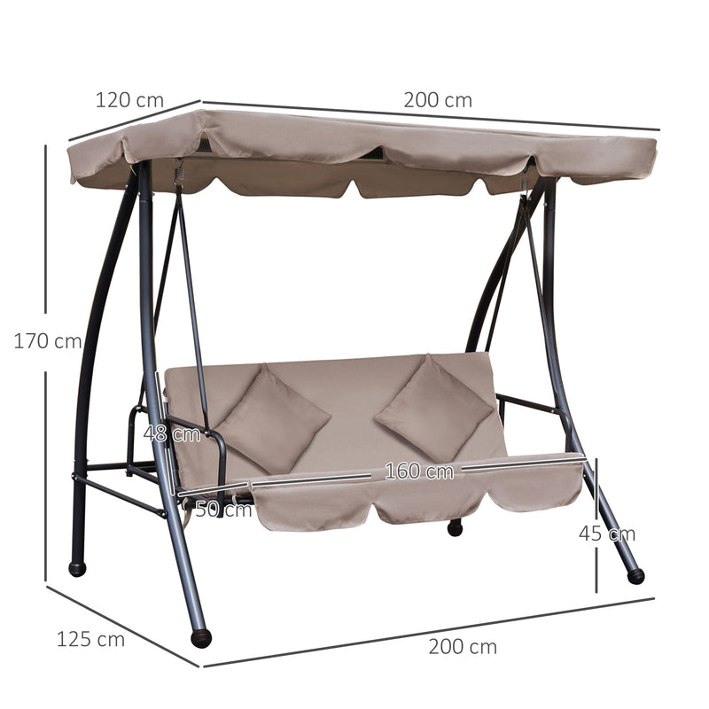 Outdoor 2-in-1 Patio Swing Chair Lounger 3 Seater Garden Swing Seat Bed Hammock Bed Convertible Tilt Canopy W/ Cushion, Beige