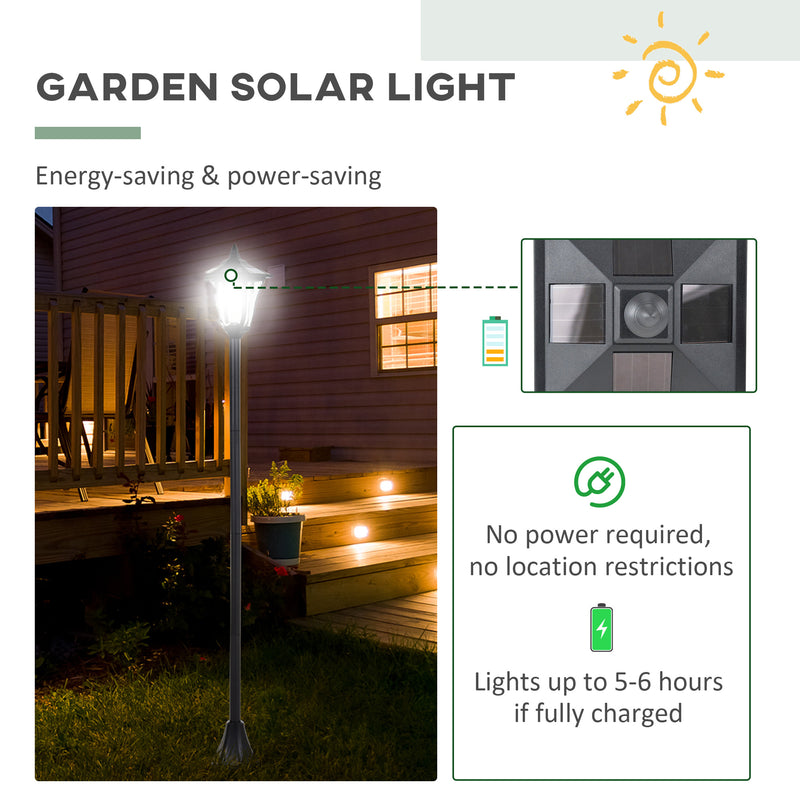 Set of 2 Outdoor Garden Solar Post Lamp Sensor Dimmable LED Lantern Bollard IP44 Energy-saving 1.2M Tall, Black