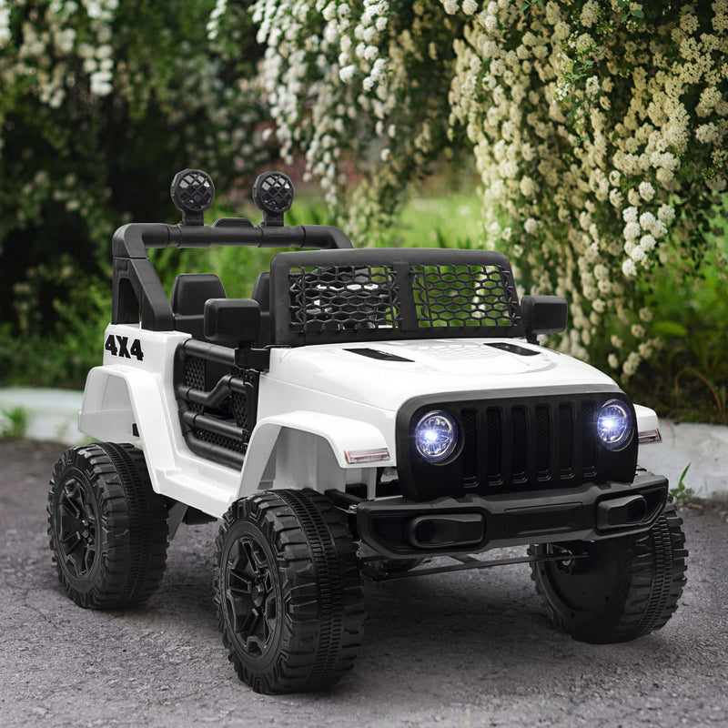 12V Battery-powered 2 Motors Kids Electric Ride On Car Truck Off-road Toy with Parental Remote Control Horn Lights for 3-6 Years Old White