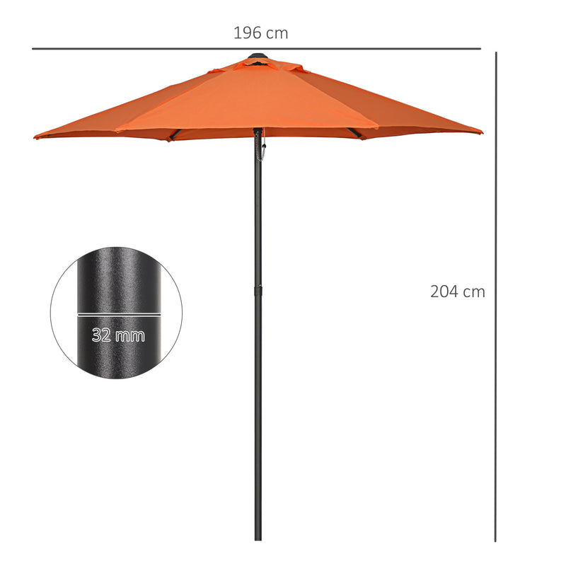 2m Patio Parasols Umbrellas, Outdoor Sun Shade with 6 Sturdy Ribs for Balcony, Bench, Garden, Orange