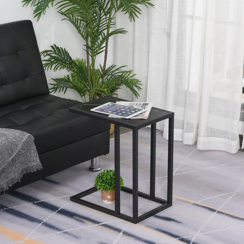 C Shape Side Table Marble-Effect Top w/ Metal Frame Space-Saving Home Furniture Bedroom Living Room Office Corner Desk Black White
