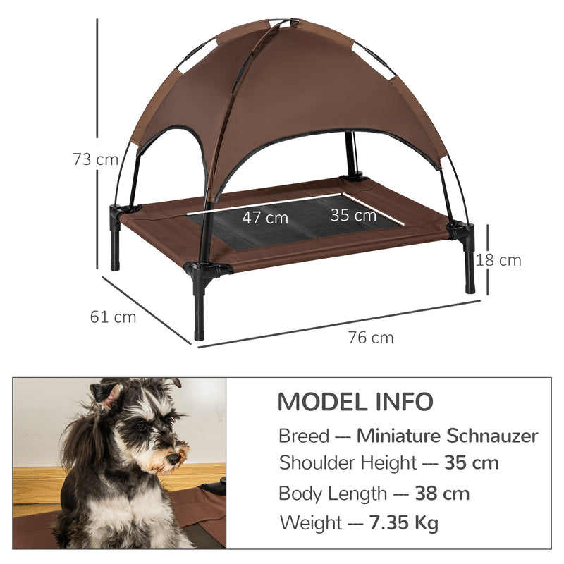 Raised Dog Bed Waterproof Elevated Pet Cot with Breathable Mesh UV Protection Canopy Coffee, for Medium Dogs, 76 x 61 x 73cm