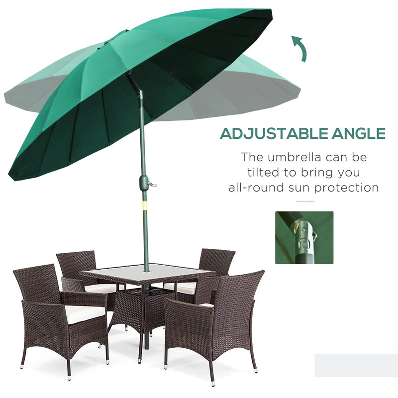 Ф255cm Patio Parasol Umbrella Outdoor Market Table Parasol with Push Button Tilt Crank and Sturdy Ribs for Garden Lawn Backyard Pool Green
