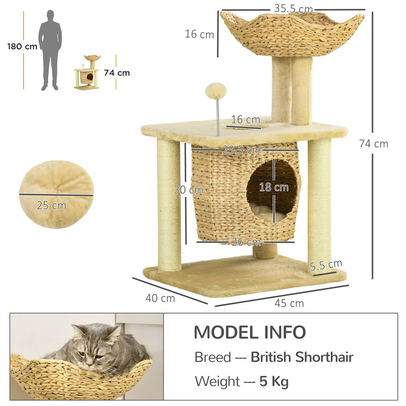 Cat Tree for Indoor Cats with Scratching Posts, Cat House, Bed, Toy Ball, Beige