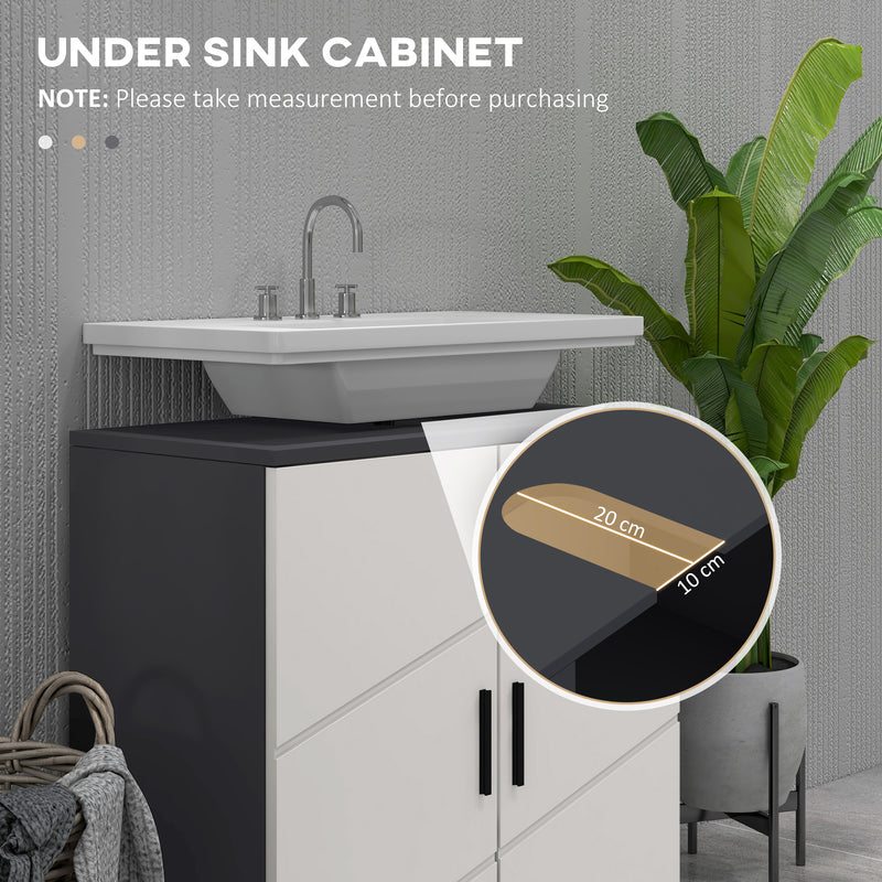 Under Sink Cabinet, Bathroom Vanity Unit, Floor Basin Storage Cupboard with Double Doors and Shelf, 60 x 30 x 60 cm, Light Grey