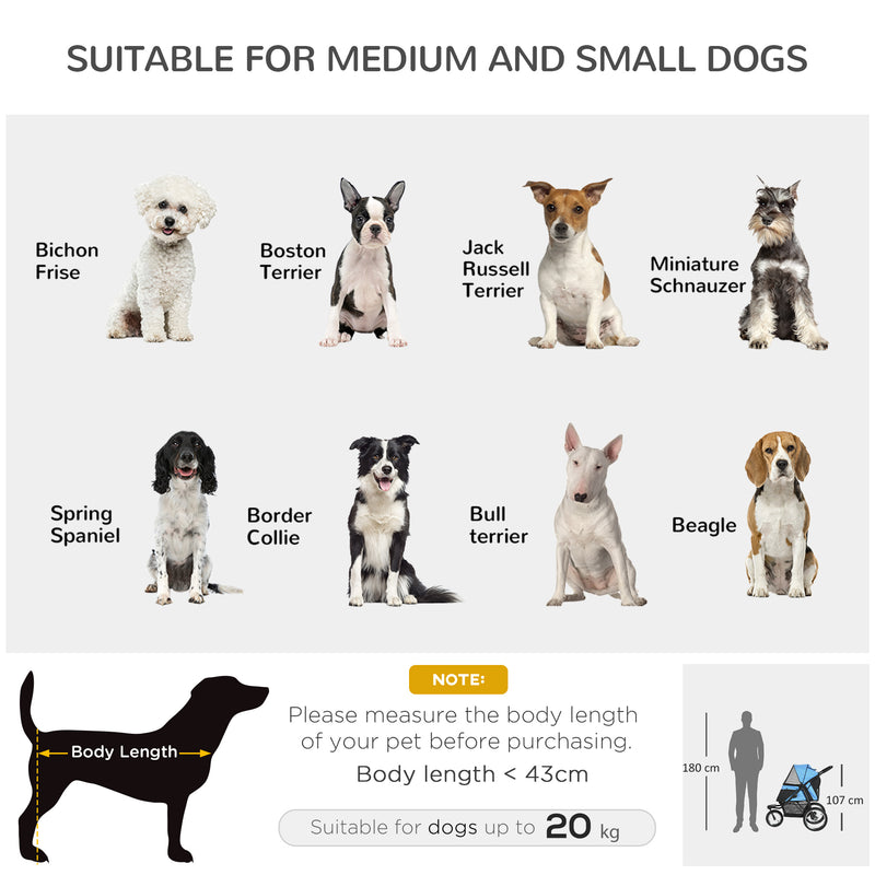 Pet Stroller Dog Pram Foldable Dog Pushchair Cat Travel Carriage w/ Adjustable Canopy, Wheels, for Medium Small Pets, Blue