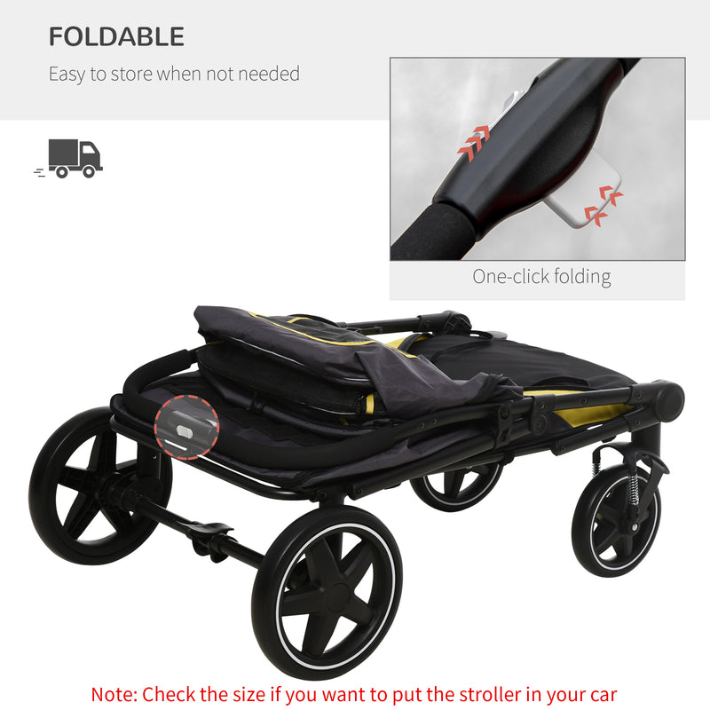 Pet Stroller with Universal Front Wheels, Shock Absorber, One Click Foldable Dog Cat Carriage with Brakes, Storage Bags, Mesh Window Dark Grey