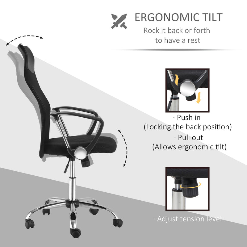 Ergonomic Office Chair Mesh Chair with Adjustable Height Tilt Function Black