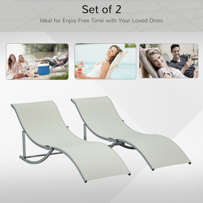 Set of 2 S-shaped Foldable Lounge Chair Sun Lounger Reclining Outdoor Chair for Patio Beach Garden Beige